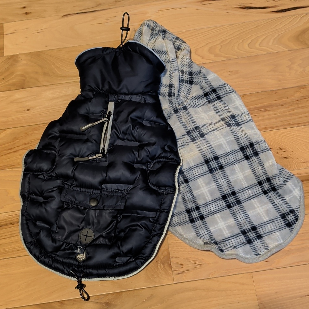 Dog Navy Puffer Jacket with Hood And Fleece Outfit